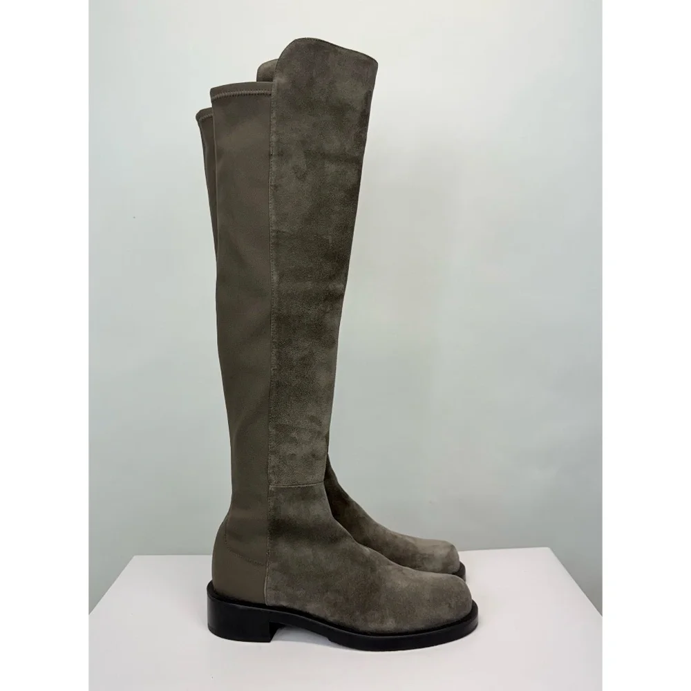 New Stuart Weitzman 5050 Bold Over The Knee Boot Grey Suede Sz 5.5